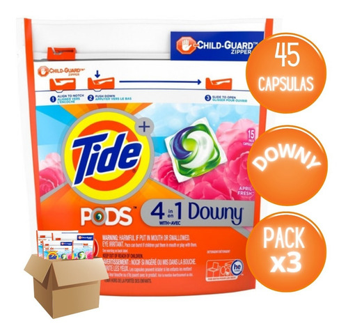 Tide Detergente Capsulas Pods Downy 15 Ct Pack X3