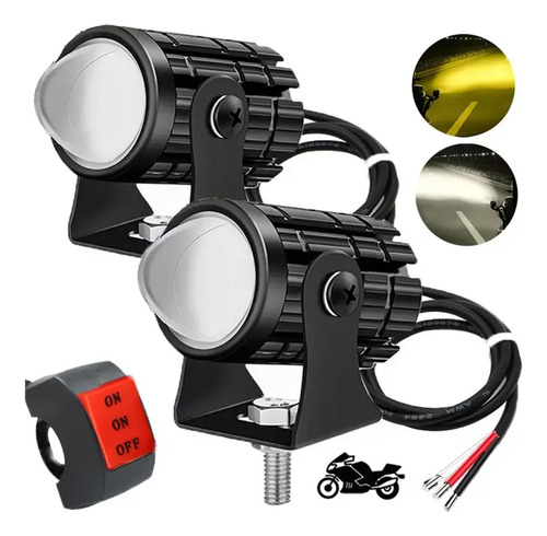 2pz Faros De Lupa Led Doble Color Alta Baja Auto Moto 60w