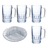 Conjunto 4 Canecas De Cerveja Chopp + 1 Petisqueira De Vidro