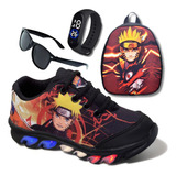 Kit Tenis De Led Infantil Naruto Mochila + Relogio + Oculos 