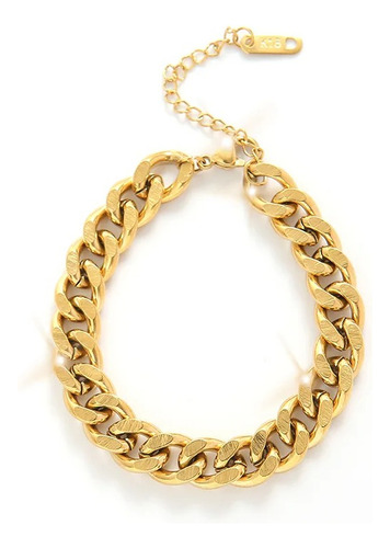 Pulsera Eslabones Cubano Acero Inoxidable Chapado Oro 18k