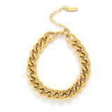 Pulsera Eslabones Cubano Acero Inoxidable Chapado Oro 18k