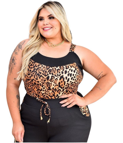 Conjunto Feminino Animal Print Em Crepe De Malha Plus Size