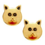 Aritos Oro Rose 18k Laminado Gatito Infantil Nena Niña Aros