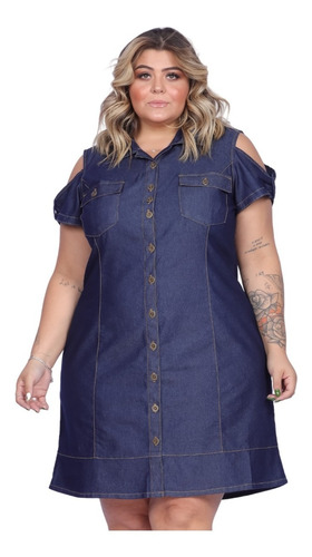 Vestido Jeans Plus Size Evangélico Feminino Sem Lycra Manga