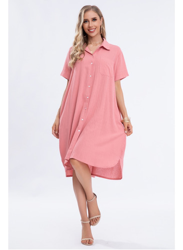 Hermoso Vestido Corto De Lino  Mujer. Tipo Camisola. Premium