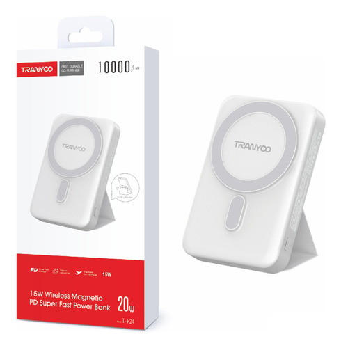 Power Bank 10000mah, Carregamento Magnético Sem Fio+pd 20w Cor Branco