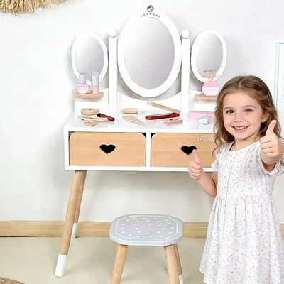 Tocador De Madera Juego De Maquillaje Juguete Para Niña Blanco