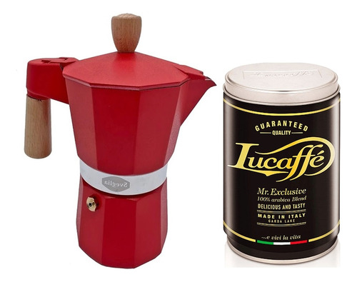 Cafetera Italiana 6 Tazas + Café Lucaffe Mr Exclusive 250 Gr