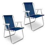 Kit 2 Cadeiras Alta Mor Conforto Azul Escuro Alumínio Sannet