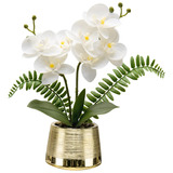 Orquídeas Blancas, Flores Artificiales En Maceta Dorada, Orq