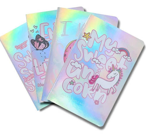 Caderno Brochura A5 Capa Flexível Holográfica Feminino Fofo