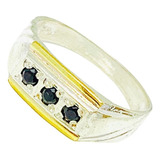 Ap 099  Anillo Rectangular Triple Cubic Unisex Plata Y Oro