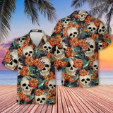 Camisa Hawaiana Unisex Con Diseño De Calaveras Y Flores, Cam