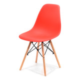 Silla Eames De Plastico Con Patas De Madera, Color Roja