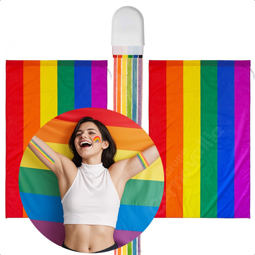 2 Bandera Lgbt 155x88 + Gis Color Arcoíris Pride Marcha Gay