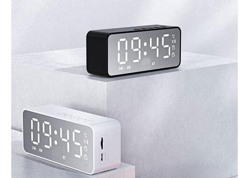 Reloj Despertador Digital Bocina Bluetooth White Y Radio Fm