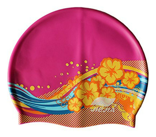 Las Mujeres Silicona Swim Cap Baño Flexible Flor De Impresió