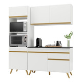 Armário De Cozinha Compacta 182cm Veneza Multimóveis V3694 Cor Branco/dourado