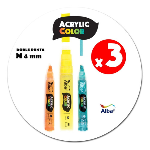 3 Marcador Pintura Acrilica Alba M 4 Mm Acrylic Doble Punta