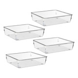 Kit 4 Organizador Multiuso Quadrado Grande Acrílico Cristal