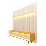 Rack E Painel Ripado Nobre  C/pes C/led Off White/naturale