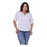 Camisa Viscolinho Feminina Básica Elegante Manga 3/4 Casual