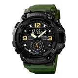 Reloj Pulsera Skmei 1637 De Cuerpo Color Negro, Analógico-digital, Para Hombre, Fondo Negro, Con Correa De Poliuretano Color Verde, Agujas Color Verde, Negro Y Blanco, Dial Amarillo Y Blanco, Subesfer