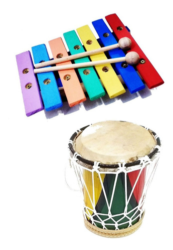 Xilofone E Mini Tambor - Instrumento Musical Infantil