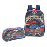 Conjunto Mochila Costas E Estojo Força 4 Motor Fire Luxcel