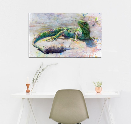 Cuadro Canvas Iguana Animales Watercolor Wilf Life Reptil A