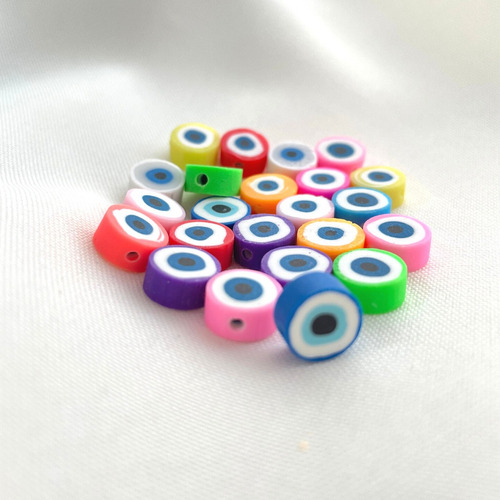 Pack 40 Dijes Pasantes 10mm Fimo Ojos Turcos Mix Colores