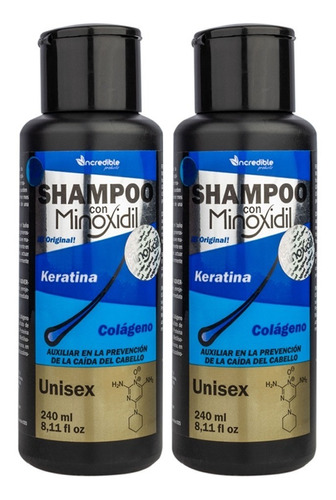 Kit 2 Shampoo Minoxidil Keratina Colageno Sin Sal 480ml