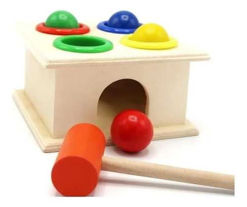 Caja Martillo Didactico Motricidad Juguete Madera Montessori Color Multicolor