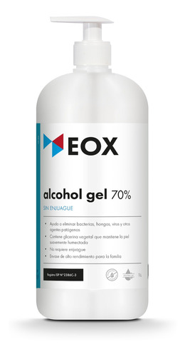 Alcohol Gel 70% Sin Enjuague Eox 1 Litro Con Vávula
