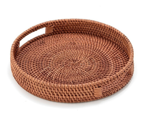 Bandeja Redonda Deco Rattan Natural Oscuro 30 Cm Landmark