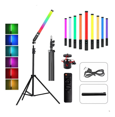 Bastão De Led Com Tripé Hing Rgb Fotográfico Controle Remoto