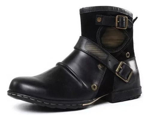 Botas Vaqueras Hombre Vintage Hebilla Metálica Cremallera