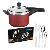 Kit Panela De Pressão 4,5l + 1 Faqueiro Inox 24pç Tramontina