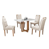 Conjunto Mesa De Jantar Com Quatro Cadeiras - Tampo De Vidro