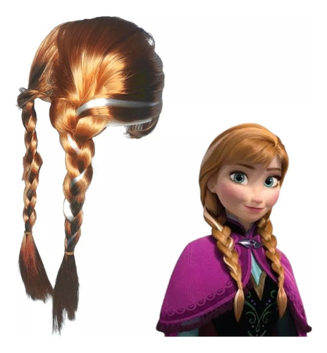 Peluca Princesa Ana 2 Trenzas +fleco Frozen Disfraz Disney 