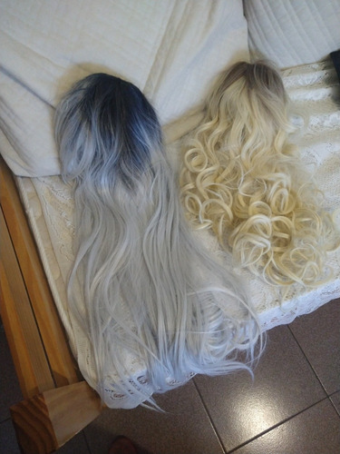 Duas Peruca Longa Franja Natural Idêntica Cabelo Humano 