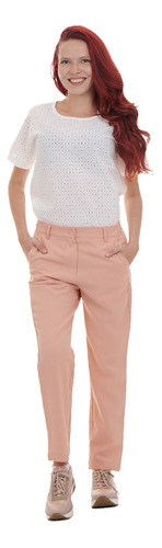 Pantalon Casual Para Dama Marca Ferrioni Color Coral Liso