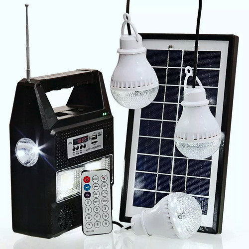 Luminária Solar De Led Com Rádio Fm Recarregável 3 Lâmpadas