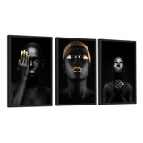 Quadros Decorativos Mulheres Negras Dourado Com Vidro 30x40