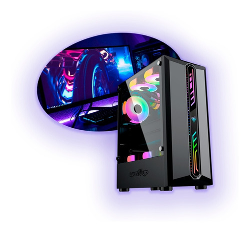 Gabinete Gamer Level Up Atx Para Pc 1 Cooler Tras Luz Rgb