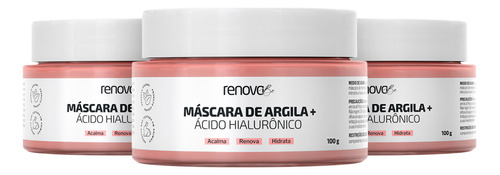 3 Máscaras Argila Rosa Skincare Ácido Hialurônico Renova Be