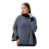 Poncho Feminino Manga Longa Tricot Ponche Gola Alta Casaco