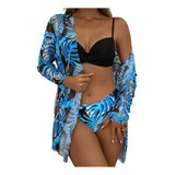 Saida De Praia Longa Tule Feminino + Biquini Premium 3peças