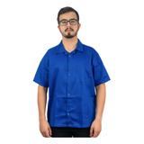 Uniforme Profissional Jaleco Azul Sarja Manga Curta 3 Bolso